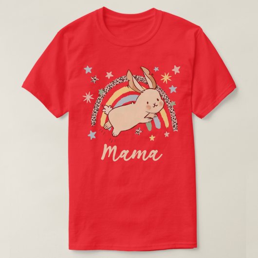 Leopard Graphic Rainbow Bunny Mama T-Shirt (Design vorne)
