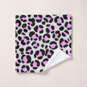 Leopard Grau Pink Schwarz Badhandtuch Set (Waschlappen)