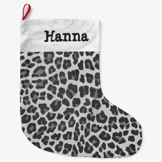 Leopard-grauer und hellgrauer Druck Großer Weihnachtsstrumpf (Vorderseite)