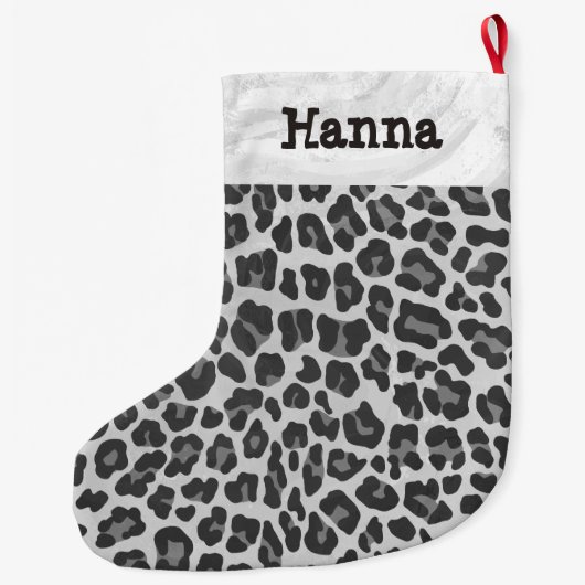 Leopard-grauer und hellgrauer Druck Großer Weihnachtsstrumpf (Rückseite)
