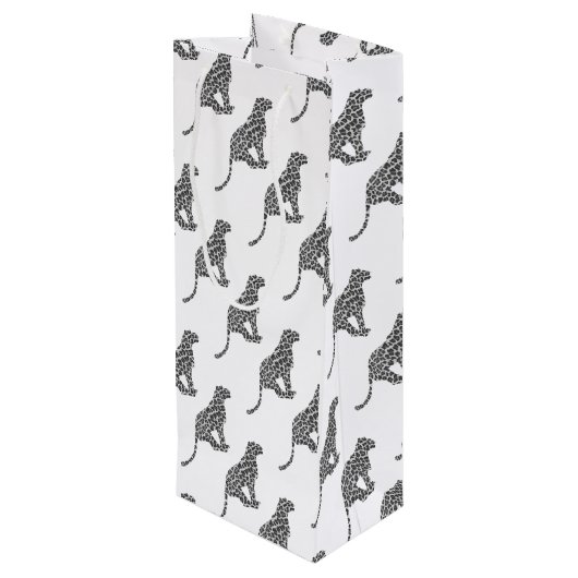 Leopard Gray and Light Gray Silhouette Geschenktüte Für Weinflaschen (Rückseite Schrägansicht)