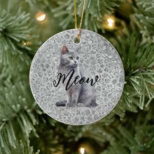 Leopard Gray Meow Kitty Cat Keramik Ornament