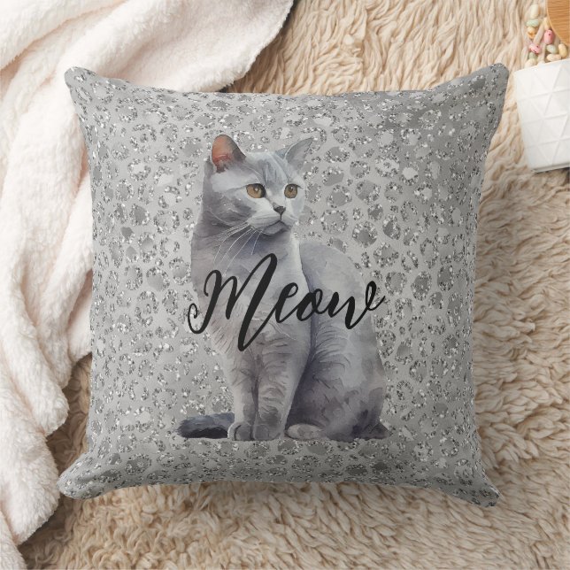 Leopard Gray Meow Kitty Cat Kissen (Decke)