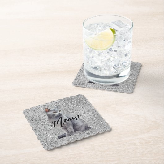 Leopard Gray Meow Kitty Cat Untersetzer (Vor Ort)