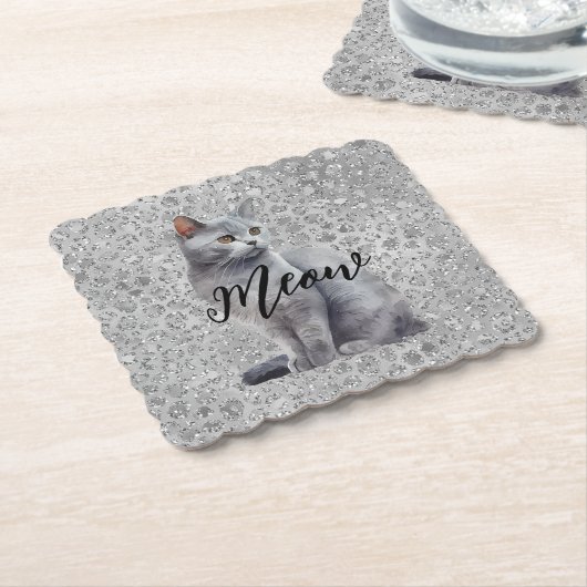 Leopard Gray Meow Kitty Cat Untersetzer (angewinkelt)