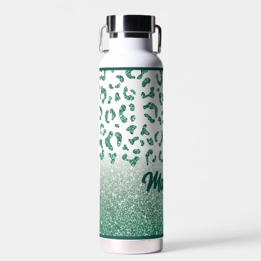 Leopard Green Glitzer Animal Print Individuelle Na Trinkflasche (Vorne)