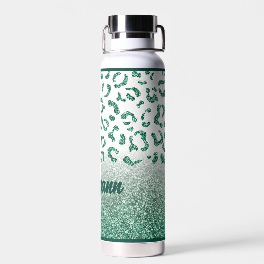 Leopard Green Glitzer Animal Print Individuelle Na Trinkflasche (Rückseite)