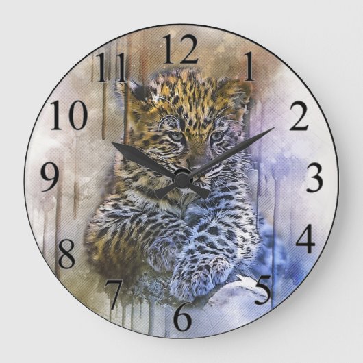 Leopard Große Wanduhr (Vorderseite)