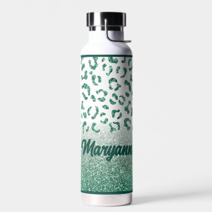 Leopard Grün Glitter Tierdruck Custom Name Trinkflasche