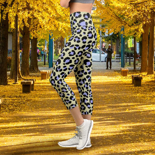 Leopard Grün Schwarz Lila Capri Leggings