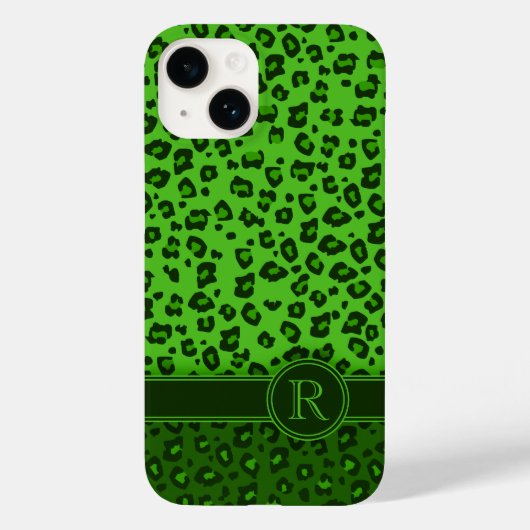 Leopard-grüne Monogramm Case-Mate iPhone Hülle (Rückseite)