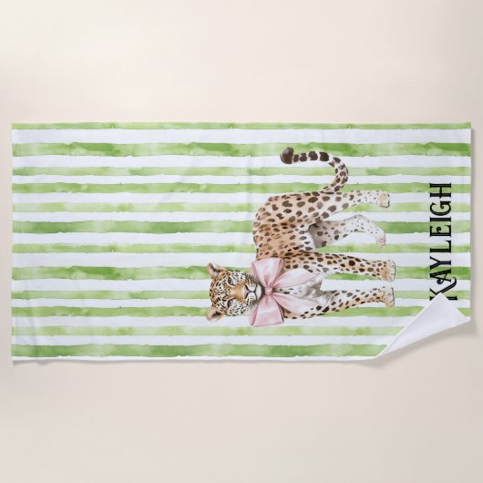 Leopard Grünstreifen Strandtuch (Vorderseite)