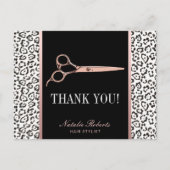 Leopard Hair Stylist Rose Gold Scissor Vielen Dank Postkarte (Vorderseite)
