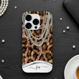 Leopard Handgeschriebener Name Pearl Diamond Neckl Case-Mate iPhone 14 Pro Hülle