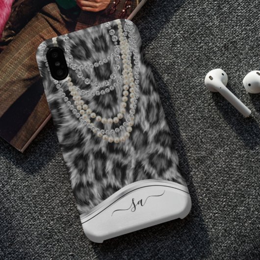 Leopard handgeschriebener Name Perlen Diamant Hals Case-Mate iPhone Hülle