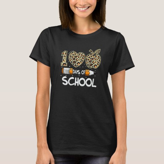 Leopard Happy 100th Day Of School Teacher Student  T-Shirt (Vorderseite)