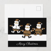 Leopard Happy Triple Santa Snow auf schwarz Postkarte (Vorne/Hinten)