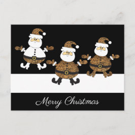 Leopard Happy Triple Santa Snow auf schwarz Postkarte