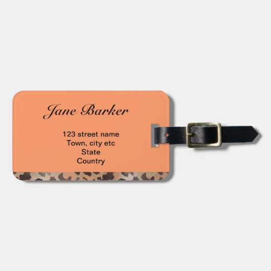 Leopard Haut in Mandarine Apricot Gepäckanhänger (Vorderseite horizontal)