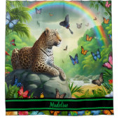 Leopard Haven: farbenfrohe tropische Umgebung Duschvorhang (Vorderseite)