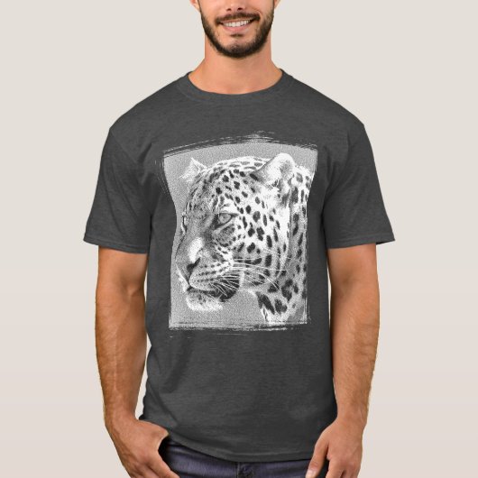 Leopard Head Modern Elegant Charcoal Heather T-Shirt (Vorderseite)