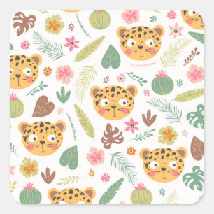 Leopard Head Tropische Pflanzen Muster Quadratischer Aufkleber