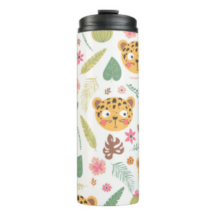 Leopard Head Tropische Pflanzen Muster Thermosbecher