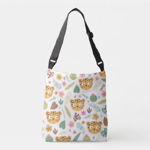 Leopard Head Tropische Pflanzen Muster Tragetaschen Mit Langen Trägern