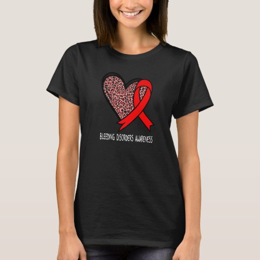 Leopard Heart Bleeding Disorders Awareness Red Rib T-Shirt (Vorderseite)