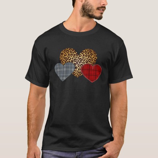 Leopard Heart Buffalo Red Black Plaid Heart Valent T-Shirt (Vorderseite)
