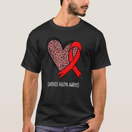 Leopard Heart Caverne Angioma Awareness Red Ribb T-Shirt (Vorderseite)