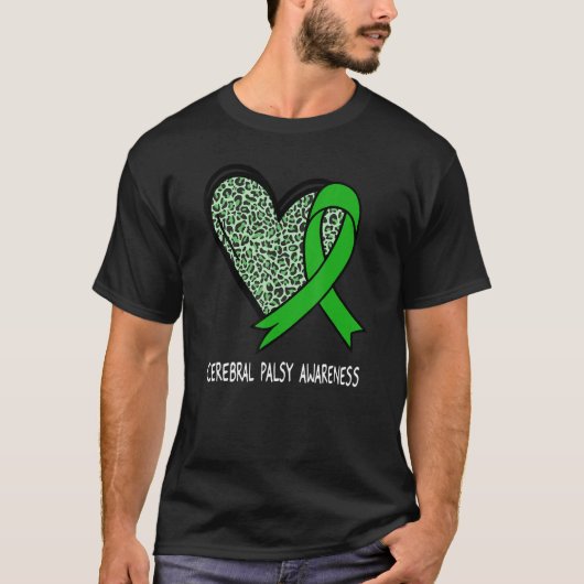 Leopard Heart Cerebral Palsy Awareness Green Ribbo T-Shirt (Vorderseite)