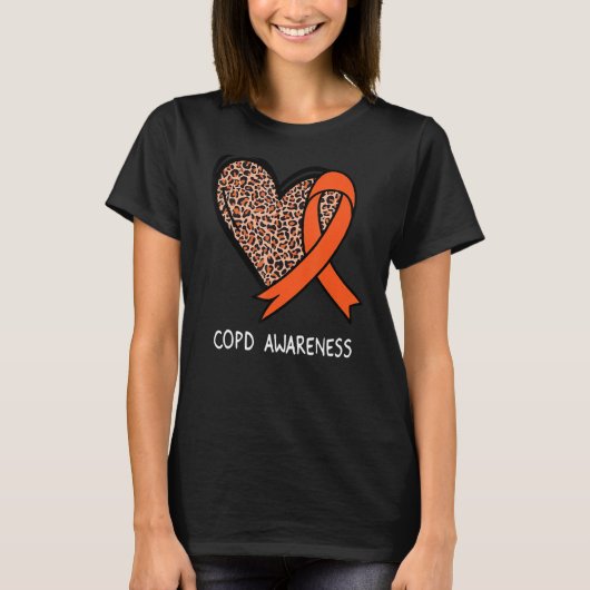 Leopard Heart COPD Awareness Orange Ribbon T-Shirt (Vorderseite)