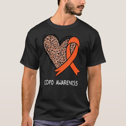 Leopard Heart COPD Awareness Orange Ribbon T-Shirt (Vorderseite)