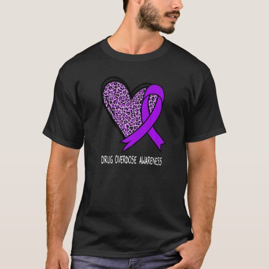 Leopard Heart Drug Overdose Awareness Purple Ribbo T-Shirt (Vorderseite)