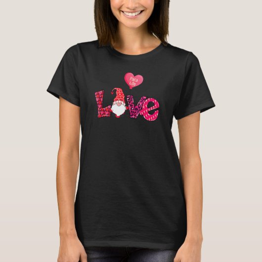 Leopard Heart Gnome Love Para Life Valentine's Day T-Shirt (Vorderseite)