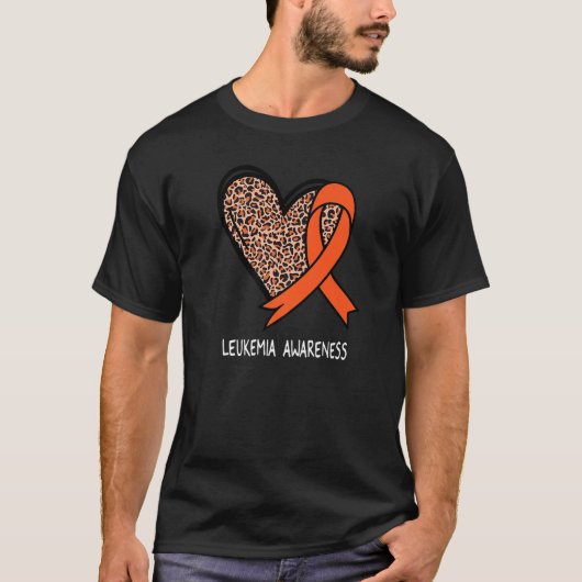 Leopard Heart Leukemia Awareness Orange Ribbon T-Shirt (Vorderseite)