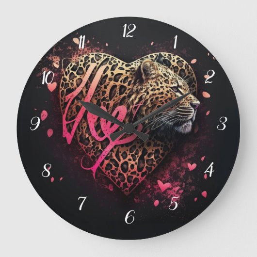 Leopard Heart Love Graffiti Art                    Große Wanduhr (Vorderseite)