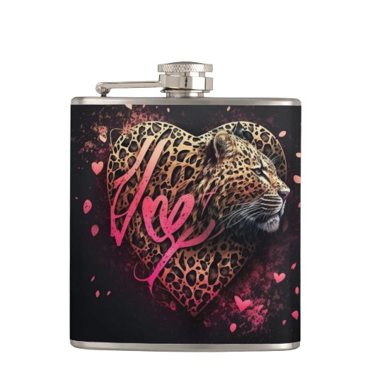Leopard Heart Love Graffiti-Kunst Flachmann (Vorderseite)
