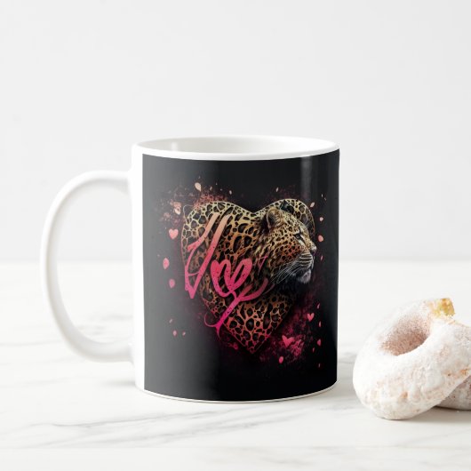 Leopard Heart Love Graffiti-Kunst Kaffeetasse (Mit Donut)