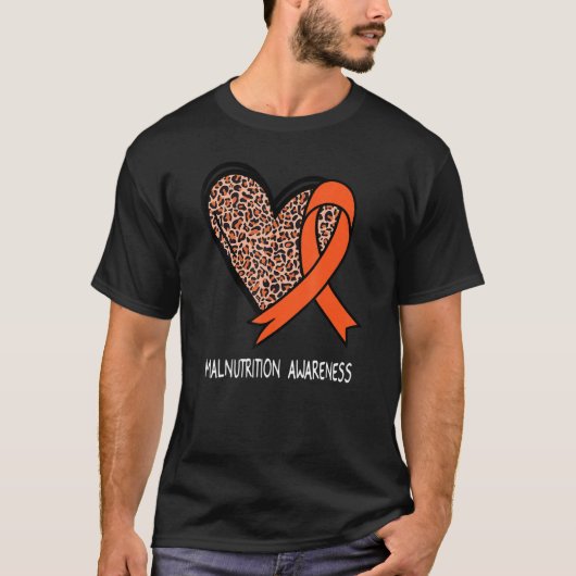 Leopard Heart Malnutrition Awareness Orange Ribbon T-Shirt (Vorderseite)
