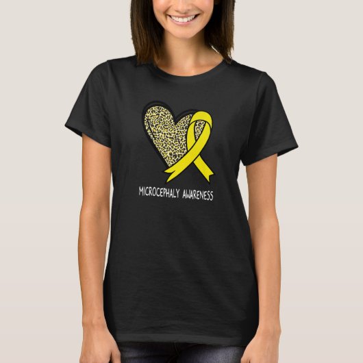 Leopard Heart Microcephaly Awareness Yellow Ribbon T-Shirt (Vorderseite)