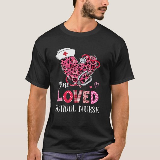 Leopard Heart One Love School Nurse Valentines Da T-Shirt (Vorderseite)