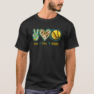 Leopard Heart Peace Liebe Softball American Softba T-Shirt