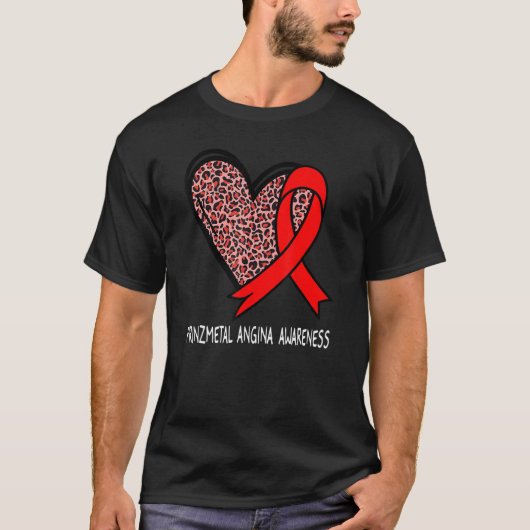 Leopard Heart Prinzmetal Angina Awareness Red Ribb T-Shirt (Vorderseite)