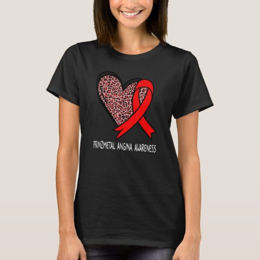 Leopard Heart Prinzmetal Angina Awareness Red Ribb T-Shirt (Vorderseite)