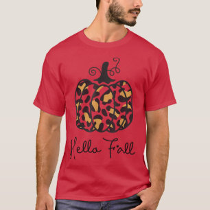 Leopard Hello Fall Pumpkin Saison Herbst Thanksgiv T-Shirt