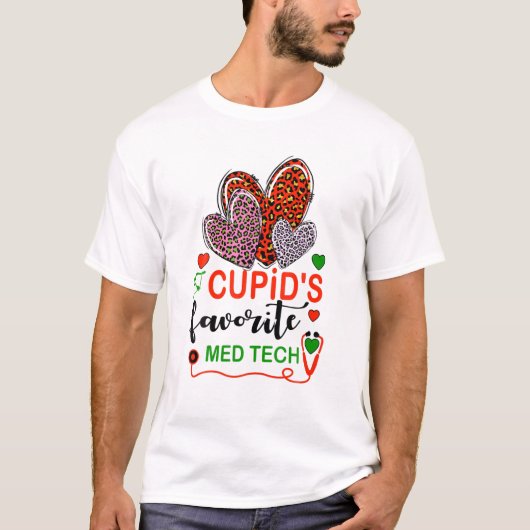 Leopard Herz Cupid's Lieblings Med Tech Valentines T-Shirt (Vorderseite)