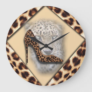 leopard High Heel & Face Design Große Wanduhr