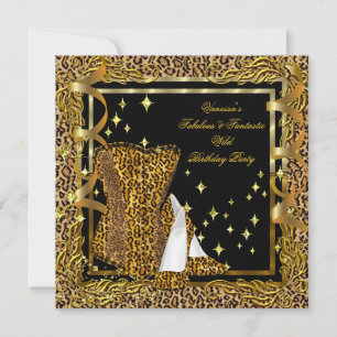Leopard High Heel Gold Schwarz Korsett Geburtstags Einladung